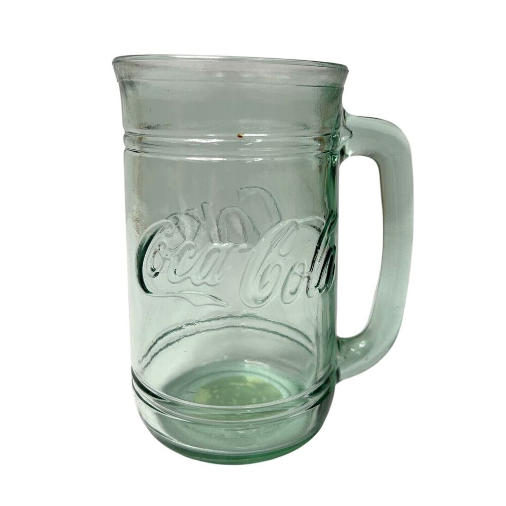 Vintage Coca Cola Green Mugs with Handles Indiana Glass 16oz Coke Beer Mug #6337